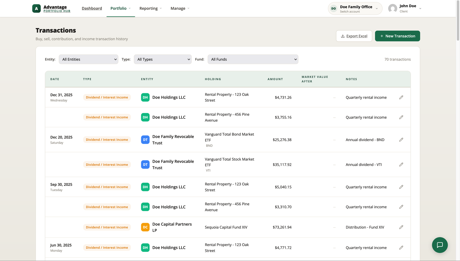 Transaction history